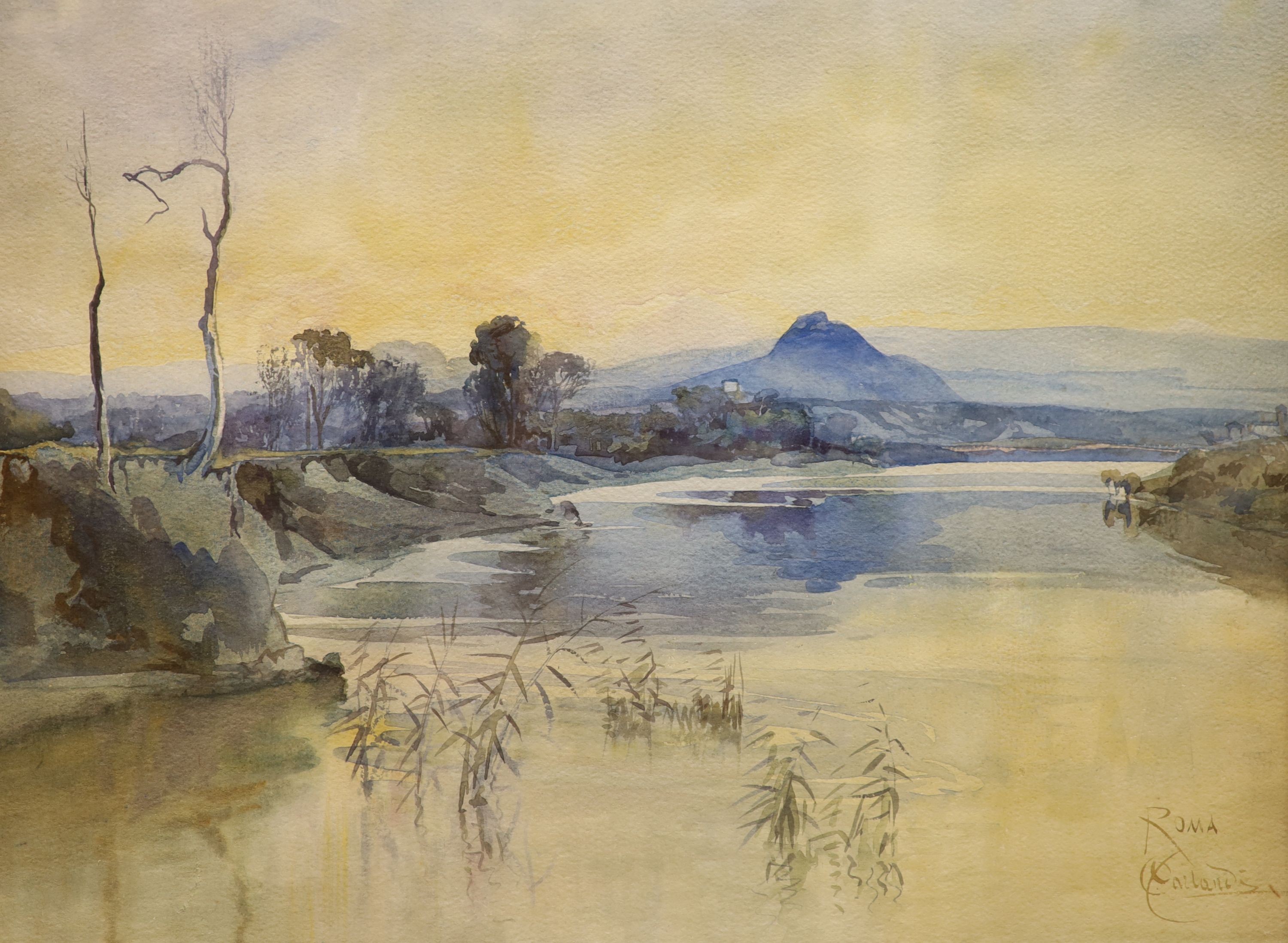 Onorato Carlandi (1848-1939), watercolour, The marshes near Rome, signed, 50 x 64cm.